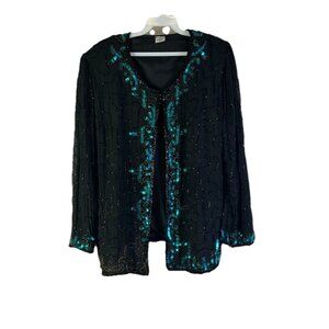 Vintage 80s Gatsby Deco Jacket Blazer Silk Beaded Embellished Rainbow